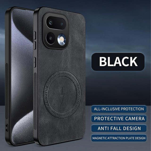 Magnetische Schafsleder Hülle für Realme 16 Pro+ in Schwarz mit Anti-Drop Silikon Stoßfänger - Bild 1