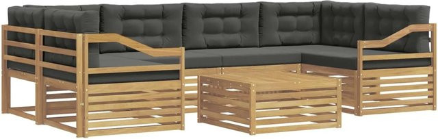 vidaXL Outdoor-Sofagarnitur 7-teilig in L-Form aus Akazienholz mit Polstern in Weiß und Anthrazit - Bild 1
