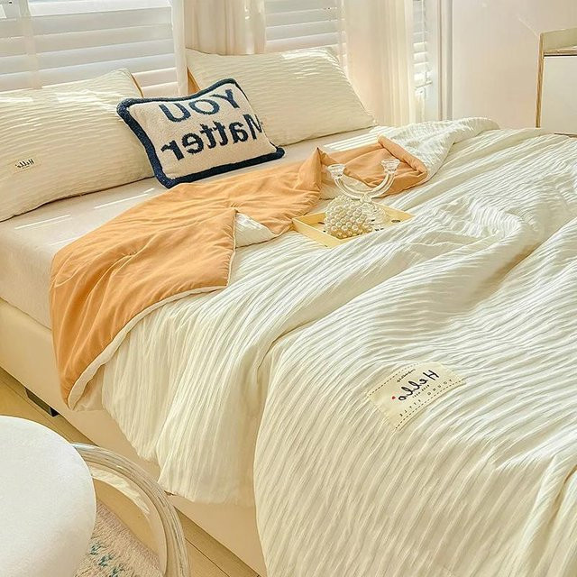 Vierteiliges Sommerdecken-Set aus gewaschener Baumwolle im koreanischen Seersucker-Stil, Farbe: Weiß, B x H: 150 x 200 cm - Bild 1
