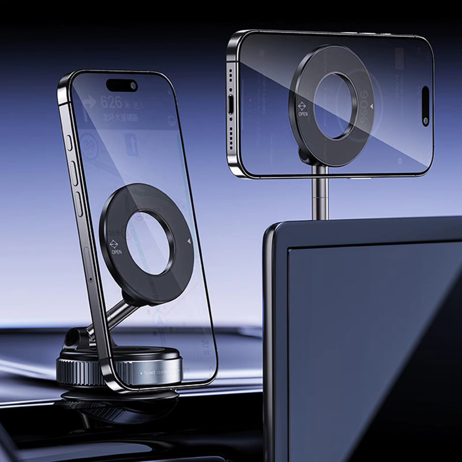 Vakuum-Magnet-Autotelefonhalterung in Schwarz mit 360 Grad Verstellbarkeit und faltbarem Design zur Montage am Armaturenbrett - Bild 5
