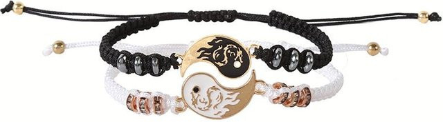 Fashion Maker 2 Armbänder, Yin Yang, Kordelarmband, Eisenlegierung, Schwarz, Unisex - Bild 1