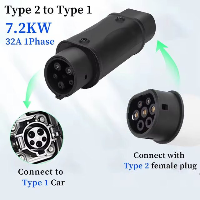 Teschev Elektrofahrzeug Ladeadapter Typ 2 auf Typ 1 J1772 EV-Adapter in Schwarz - Bild 1