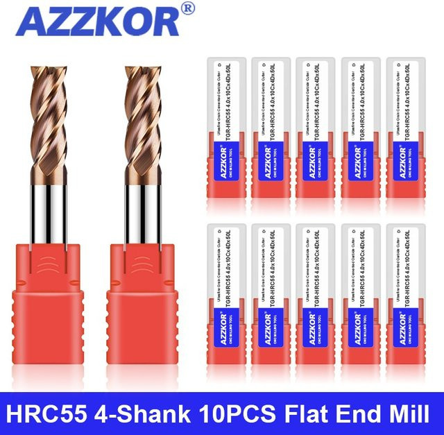 Azzkor 10-teiliges Set 4-Flöten-Flachfräser aus Hartmetall für die CNC-Bearbeitung - Bild 1
