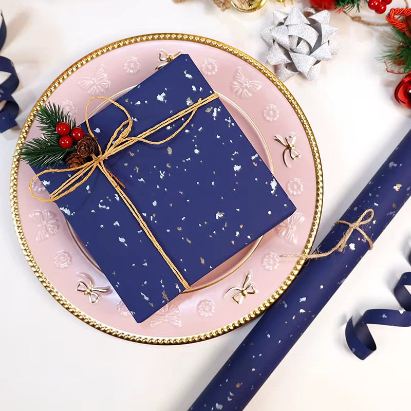 Geschenkpapierrolle in Marineblau mit Goldfolien-Design für Geburtstag, Hochzeit und Party, Breite: 43,18 cm, Länge: 304,8 cm - Bild 4