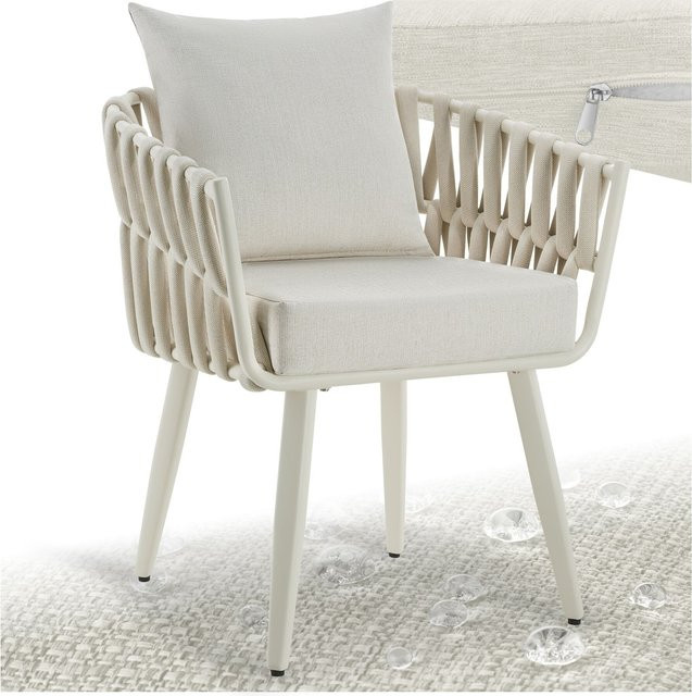 tectake Aluminium Stuhl im Rope-Design mit Polsterung in Weiß, B/T/H: 62,5 x 65,5 x 75 cm - Bild 1