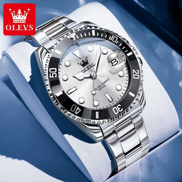 OLEVS Armbanduhr Quarz, Edelstahl, Silber, Weiß, 41 mm, Herren - Bild 1