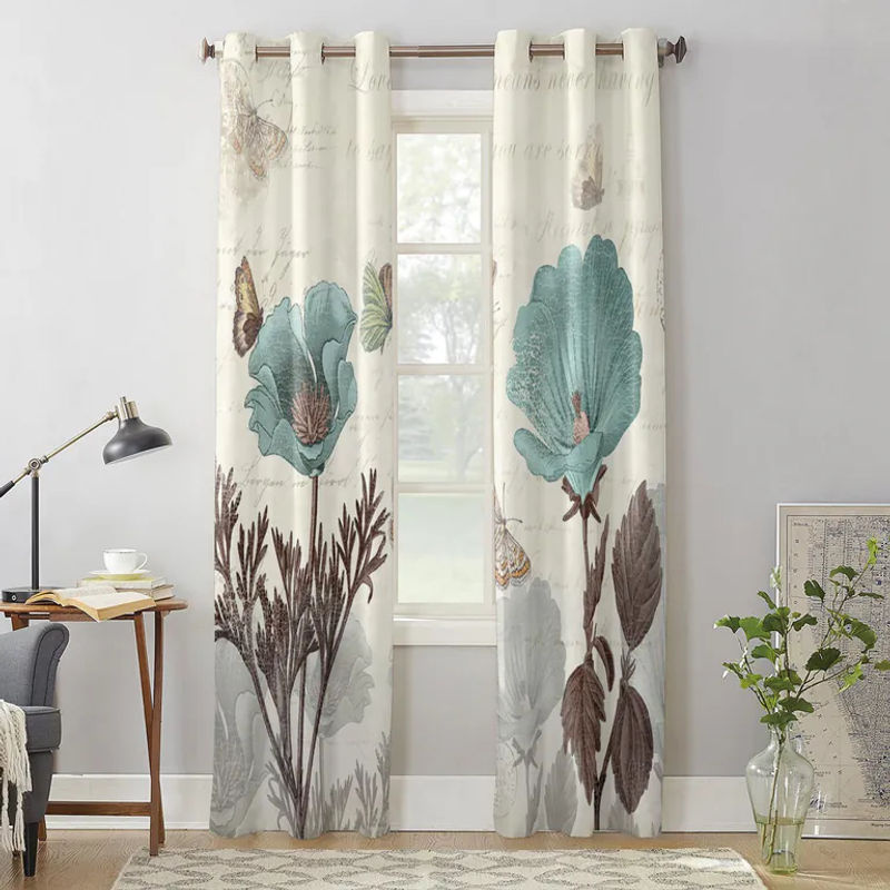 Super Six Vintage Vorhang mit Tulpenblumen und Schmetterlingen, halbtransparentes Dekovolt aus Polyester, Multicolour, Breite: 135 cm, Höhe: 60 cm - Bild 2