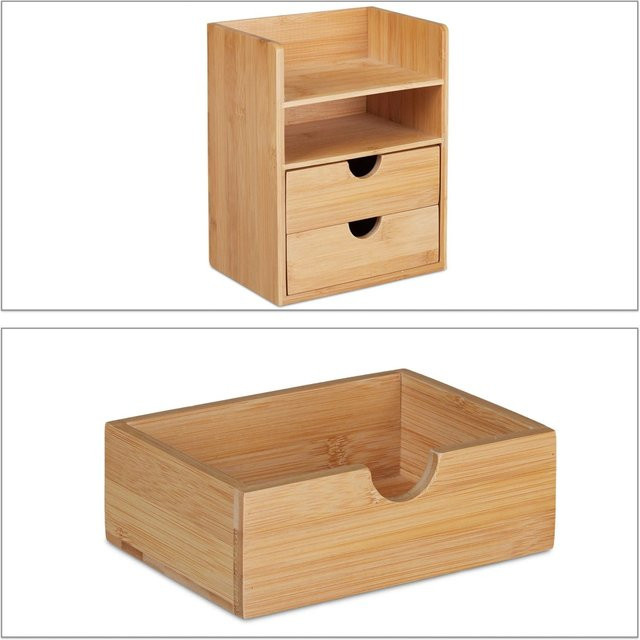 Relaxdays Schreibtisch Organizer aus Bambus in Natur mit 2 Schubladen, B/T/H: 24 x 19 x 13 cm - Bild 1