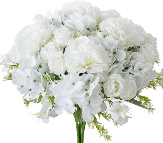 XIAOYINMO Künstliche Blumen Set aus Seidenrosen und Nelken in Weiß für Hochzeitsdekoration und Tischarrangements - Bild 1