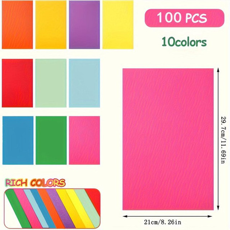 SZ-Damai Bastelpapier Set in 10 Farben, 100 Blatt A4 farbiges Papier für Origami, Scrapbooking und Schule, beidseitig bedruckbar, matt