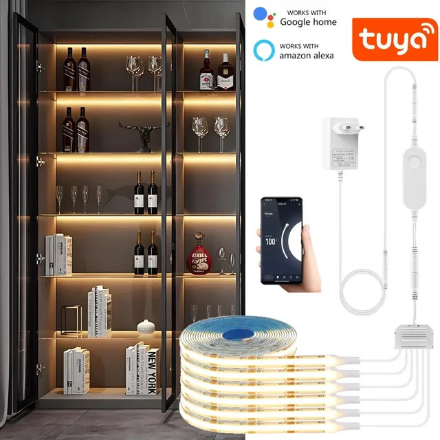 Tuya Smart COB LED Streifen Licht in Weiß mit App- und Sprachsteuerung für Alexa und Google Assistant zur Schrankbeleuchtung - Bild 1