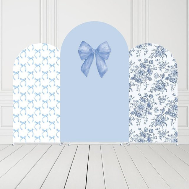 VIKAMA Fotohintergrund mit blauem Blumenmuster für Geburtstag, Babyparty oder Taufe, Breite: 120 cm, Höhe: 50 cm - Bild 1