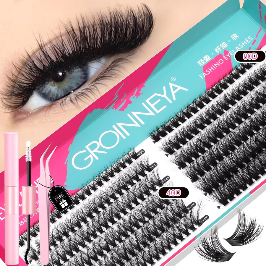 GROINNEYA DIY Wimpern-Cluster-Set, Wispy-Volumen, gemischtes Tablett - Bild 2