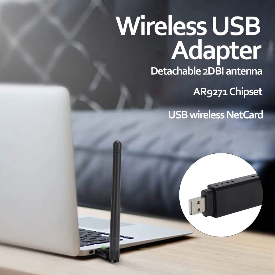 Wireless NetCard AR9271 USB-WLAN-Adapter mit abnehmbarer 2dBi-Antenne in Schwarz für TV und Computer - Bild 4