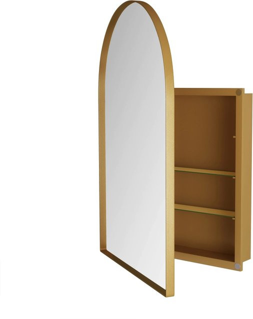 PXloue Spiegelschrank Gold mit Metallrahmen und verstellbaren Glasablagen zur Wandmontage B/H/T: 91 x 61 x 12 cm - Bild 1