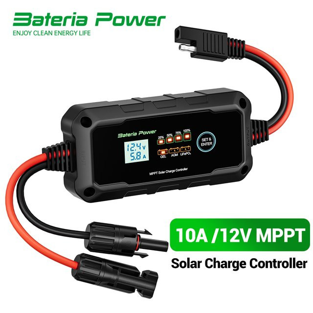 BateriaPower MPPT Solarladeregler 10A 12V in Schwarz für Sealed, Flooded, Gel und AGM Batterien - Bild 1