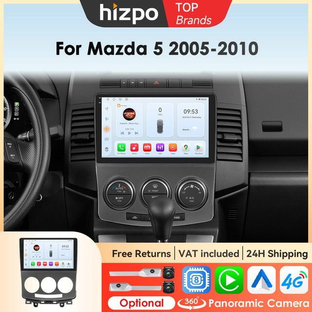 Hizpo Multimedia Radio für Mazda 5 mit GPS, Carplay und 4G Navigation in Schwarz - Bild 1