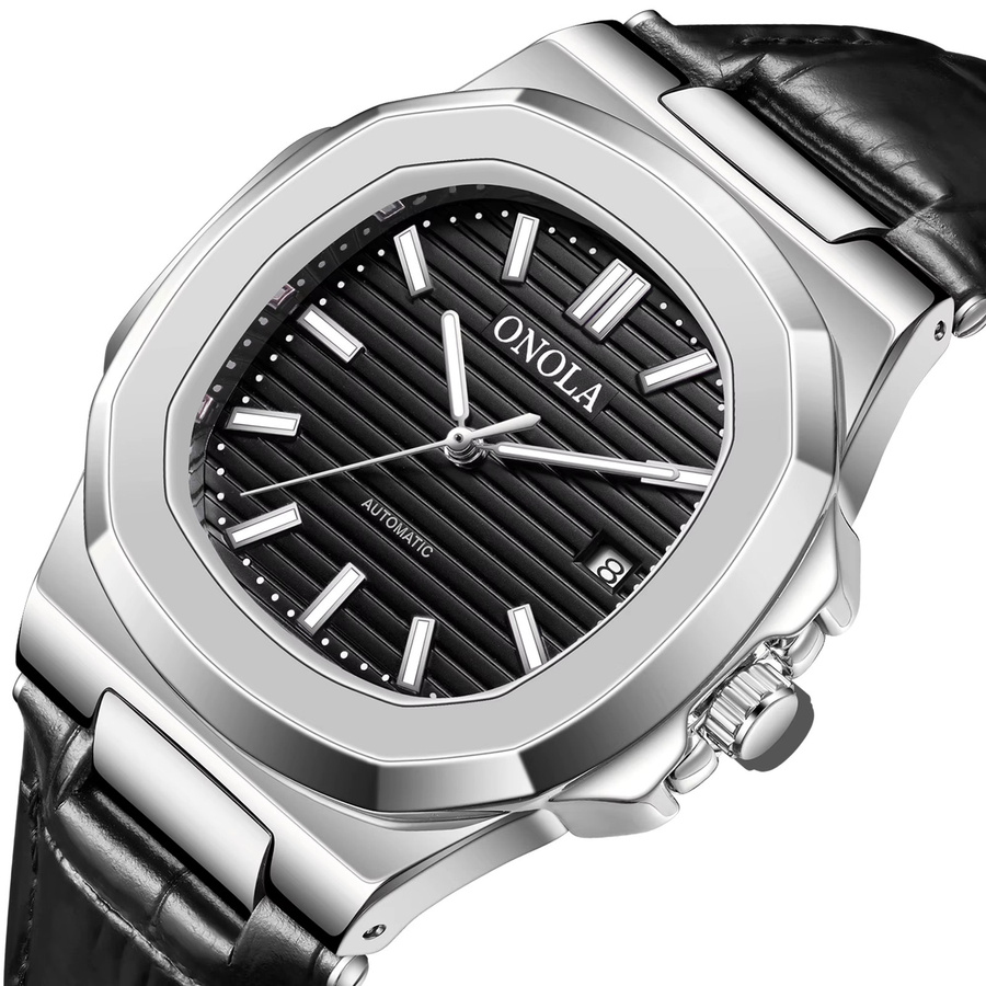 Onola Armbanduhr Automatik, Tonneau, Edelstahl, Leder, Schwarz, Herren - Bild 1