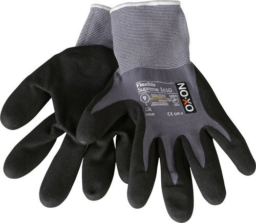 OX-ON Handschuh Flexible Supreme 1610 in Grau/Schwarz mit Nitrilbeschichtung nach EN 388 in Größe S - Bild 1