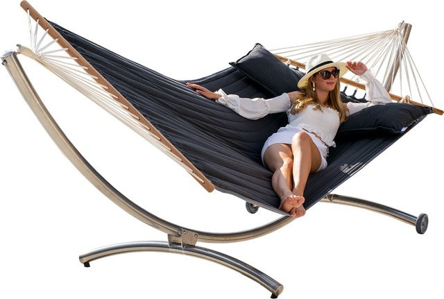 American-Hammock-Lifestyle ROYAL DELUXE Familien-Hängematte Lola mit Edelstahlgestell in Schwarz Anthrazit Grau inklusive Kissen - Bild 1