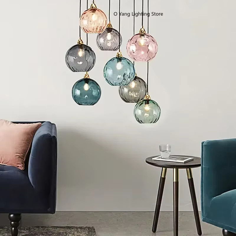 JIANKEXING Designer-Kronleuchter aus Buntglas in Gold/Messing, klassische Kugelleuchte für Wohnzimmer und Schlafzimmer - Bild 2