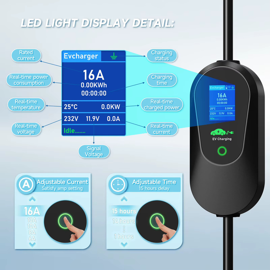 AFYEEV Tragbares Typ 2 EV-Ladegerät für Elektroautos mit 3600 W, WiFi und Bluetooth App-Steuerung, Schwarz - Bild 3