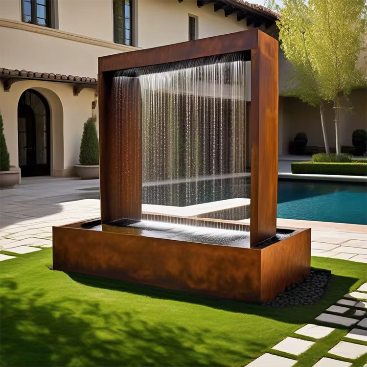 XMSJ Outdoor-Wasserfall und Sprühbrunnen aus Corten-Stahl in Rot und Braun, rechteckiger rustikaler Wasserfall für die Hof-Dekoration - Bild 3