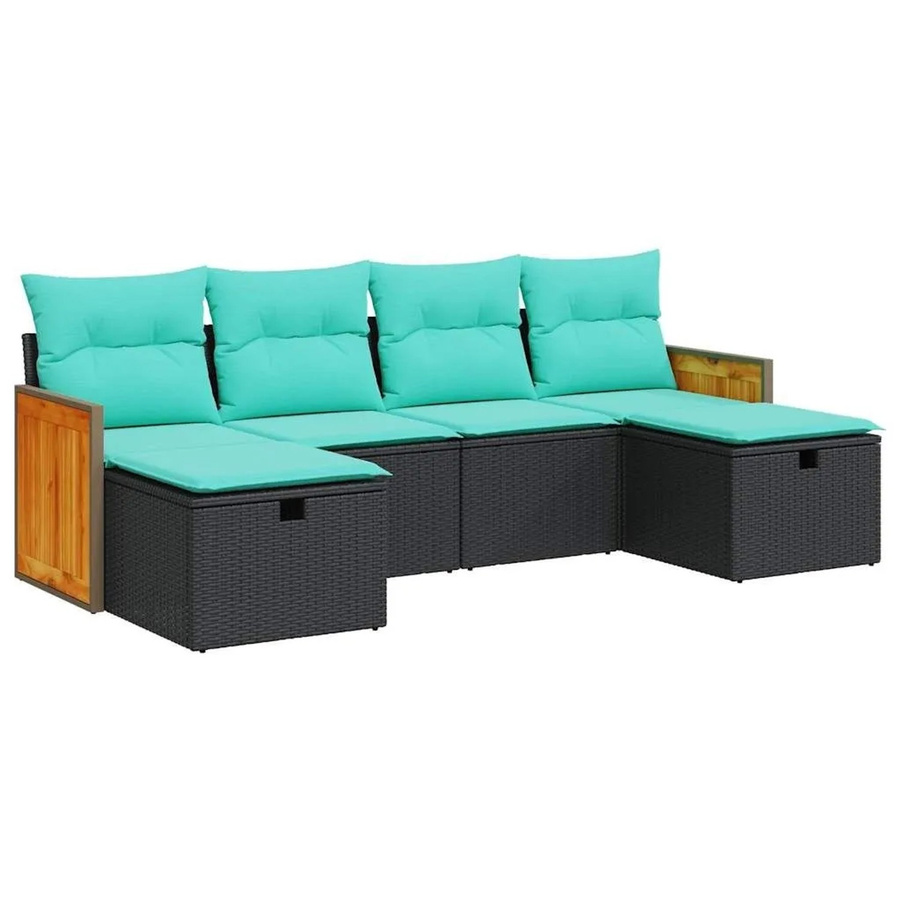 vidaXL 6-teilige Garten-Sofagarnitur aus Poly-Rattan in Schwarz mit Polsterkissen und Ottoman für Terrasse und Garten - Bild 2