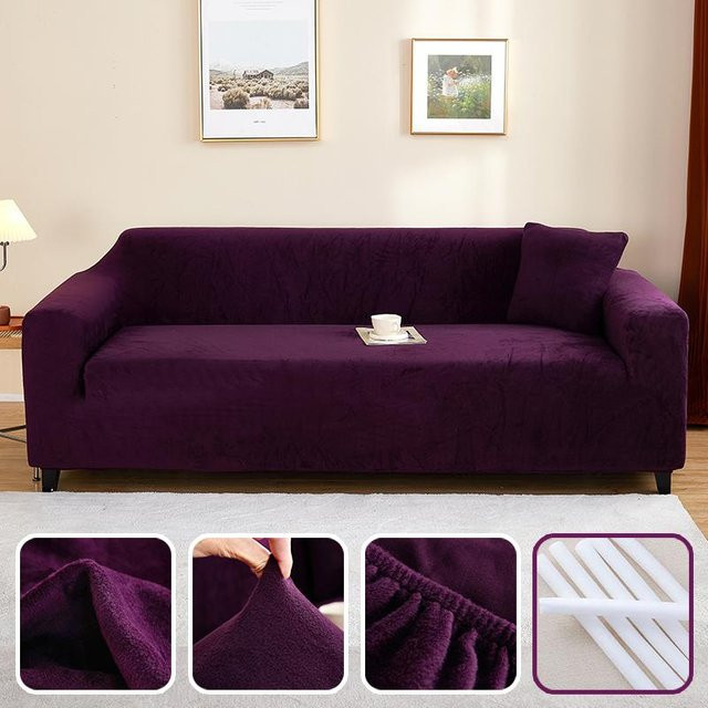 Your Warm Home Plüsch-Sofabezug aus elastischem Spandex in Lila für 1-Sitzer, Breite: 90-140 cm - Bild 1