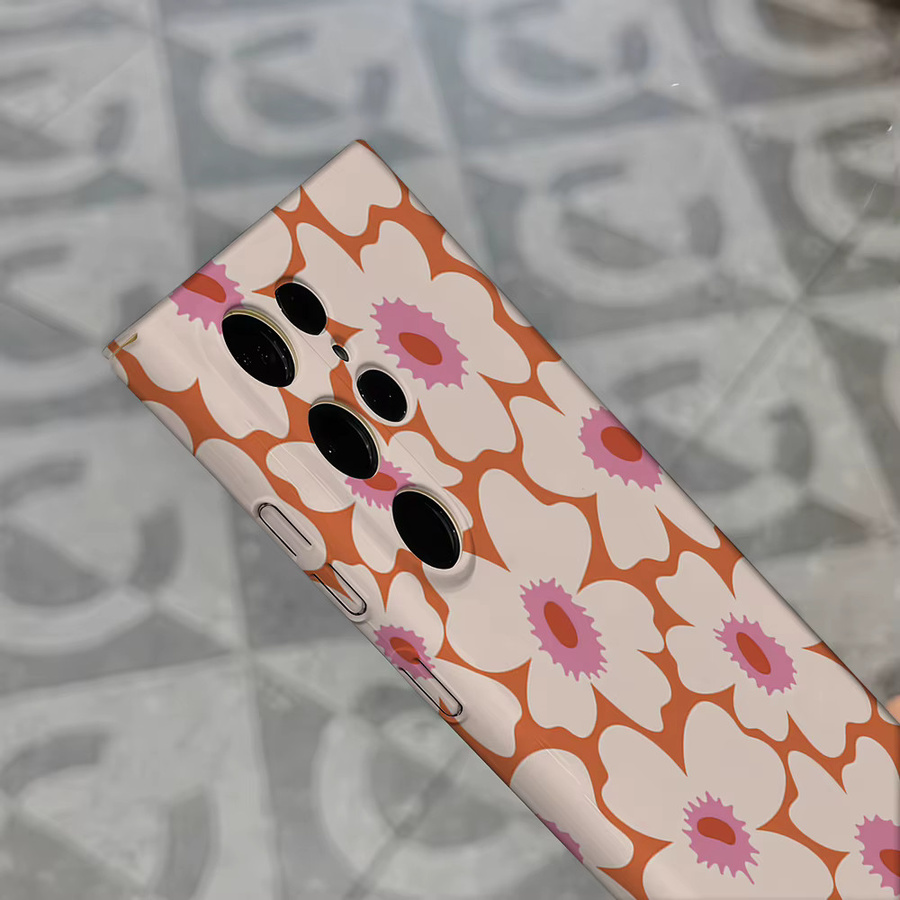Stoßfeste Handyhülle mit Retro Blumenmuster in Orange für Samsung Galaxy S25 Ultra, S24 und S23 Ultra Plus, robuste Doppelschicht Rückabdeckung - Bild 4