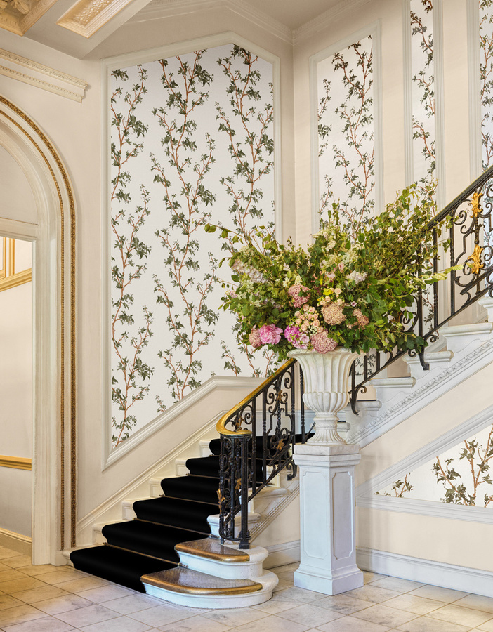 Cole & Son Tapete Chinese Branch in Grün und Weiß mit botanischem Floral-Design aus Vlies - Bild 1
