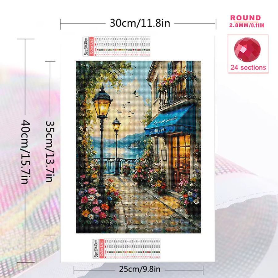 Momoart DIY Diamantmosaik Set Landschaft Stadt Illustration in Mehrfarbig mit runden Steinen - Bild 2