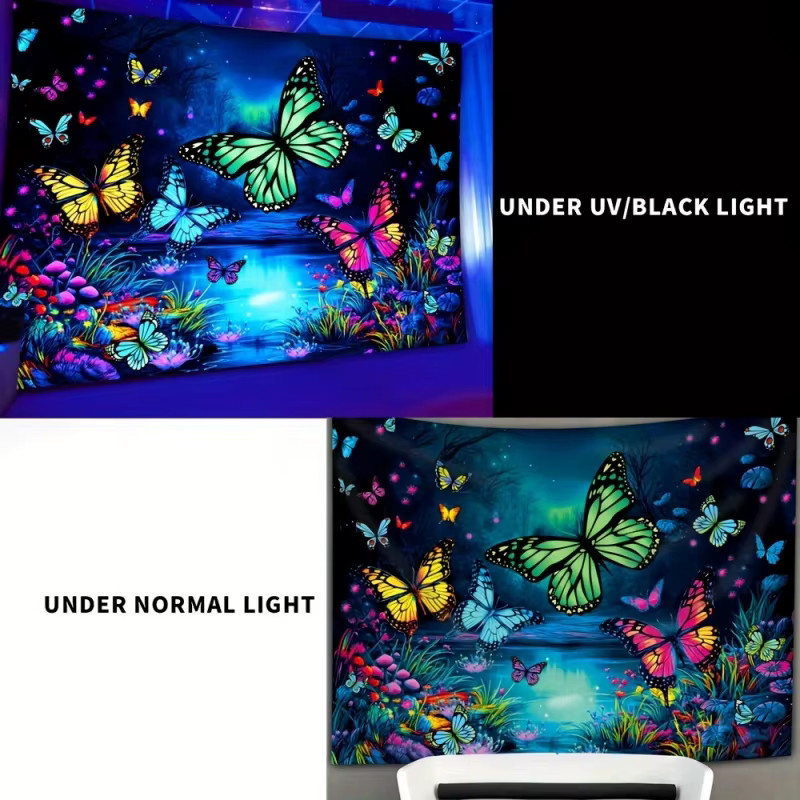 VIKAMA Wandteppich mit Schmetterling und Sternenhimmel im Pilzfeld, Mehrfarbig, B/H: 100 x 140 cm - Bild 5