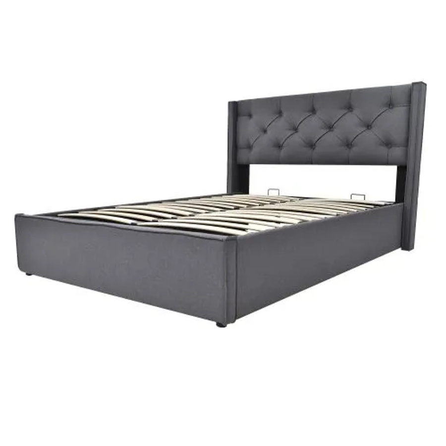 KOMHTOM Doppelbett mit hydraulischem Stauraum und Metalllattenrost in Grau, B/T/H: 160 x 200 x 110 cm - Bild 2