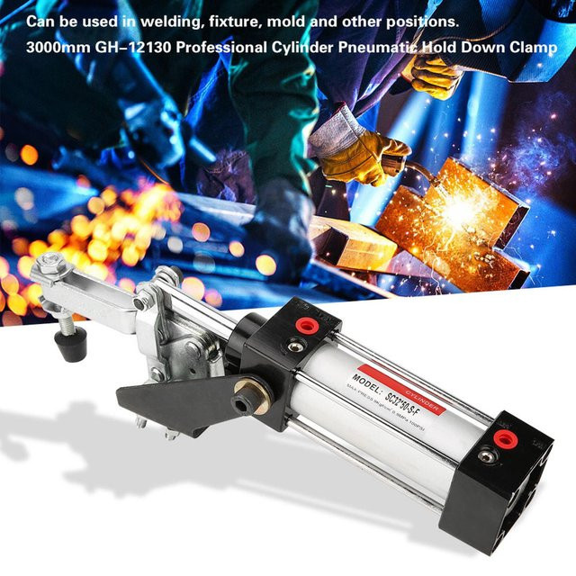GH 12130 Professionelle pneumatische Zylinder-Niederhalteklemme in Silber, Hub 300 mm - Bild 1