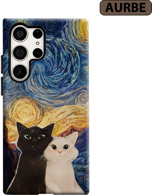 Stoßfeste Doppelschicht Handyhülle mit Sternennacht-Katzen Motiv für Samsung Galaxy S26 S25 Ultra S24 S23 Ultra Plus in Multicolour - Bild 1