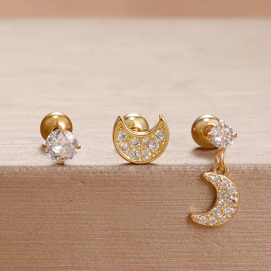 Yuedane Ohrringe Set, Edelstahl, Gold, Zirkonia, Damen - Bild 1