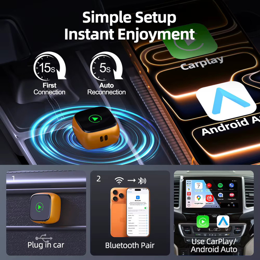 Grandnavi Orange 2in1 Smart Mini Box Wireless Carplay und Android Auto Plug & Play Verbindung für VW KIA Volvo Audi Ford Benz Honda MG - Bild 5