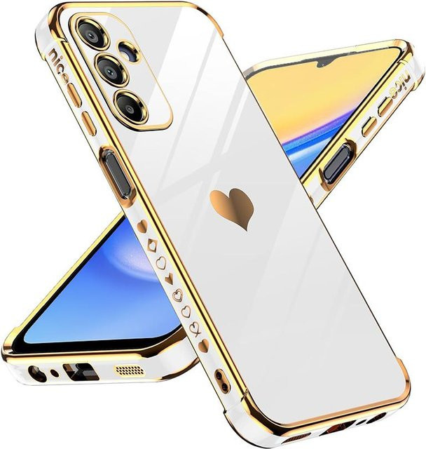 Vergoldete Samsung Handyhülle mit Liebesherz-Seitenmuster in Weiß für Galaxy S24 S23 S22 S21 S20 FE A55 A54 A53 A52 A14 A13 A04S - Bild 1