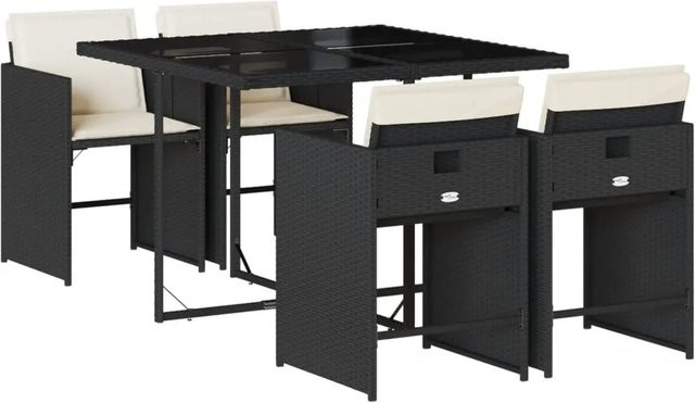 vidaXL 5-tlg Garten-Essgruppe aus PE-Rattan mit Kissen und Hartglas in Schwarz - Bild 1