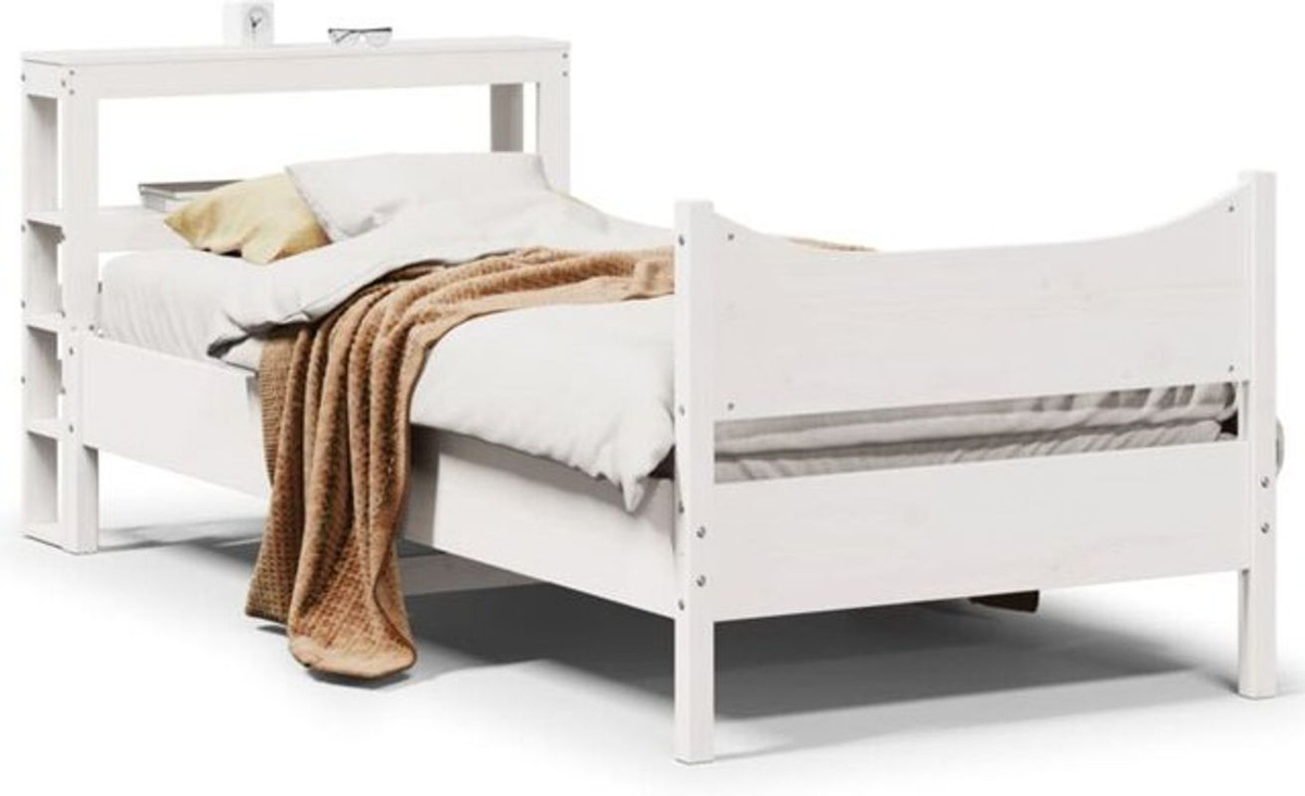Massivholzbett Vidaxl aus Kiefer mit Kopfteil in Weiß im Landhaus- und Skandinavischen Stil, Breite: 75 cm, Länge: 190 cm - Bild 1
