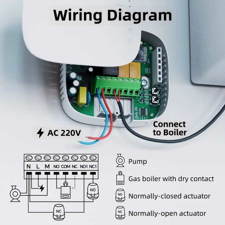 Tuya Smart Heiz- und Kühlthermostat für Gaskessel, batteriebetriebener Temperaturregler mit App-Steuerung und Alexa-Integration, Schwarz - Bild 4
