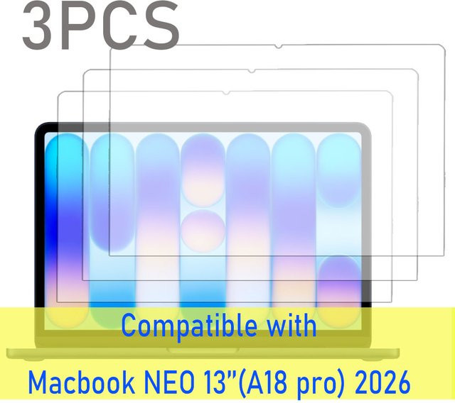 3er-Pack Displayschutzfolie aus gehärtetem Glas für Apple MacBook Pro 13 Zoll 2026 Version, transparent, 9H Anti-Kratz-Schutz - Bild 1