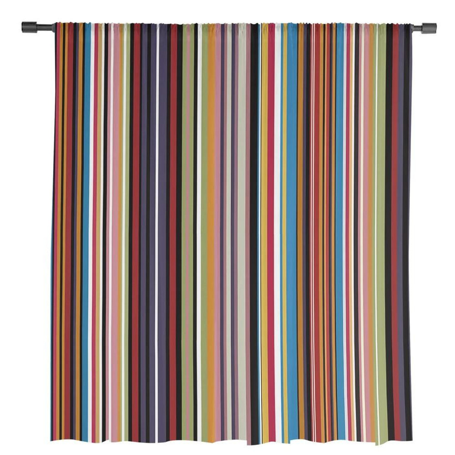 Yiran Furniture Regenbogen Vorhang mit geometrischen Streifen aus transparentem Tüll und Organza, B: 135 cm, H: 137 cm - Bild 1