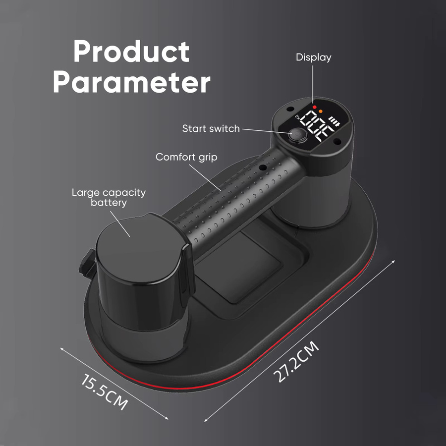 Lpnove Elektrischer Vakuum-Saugnapf Glas- und Fliesenheber mit Smart-Display und 3600mAh Akku, Schwarz, 300kg Tragkraft - Bild 3