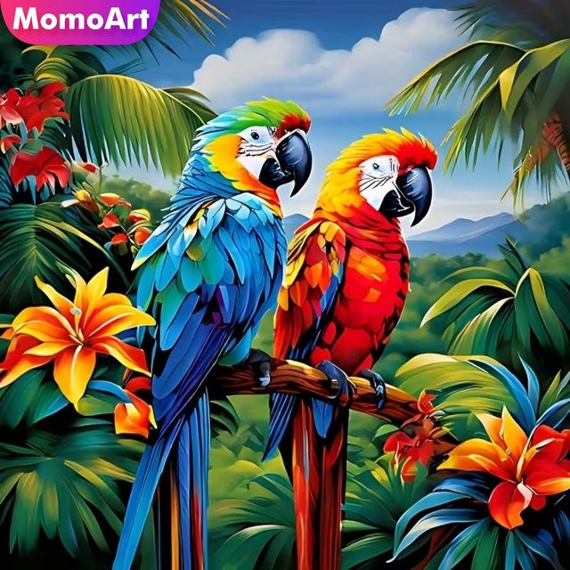 Momoart Diamant-Mosaik Vogel DIY Set, Rundes Diamant-Gemälde in Multicolour, Tischdeko - Bild 1