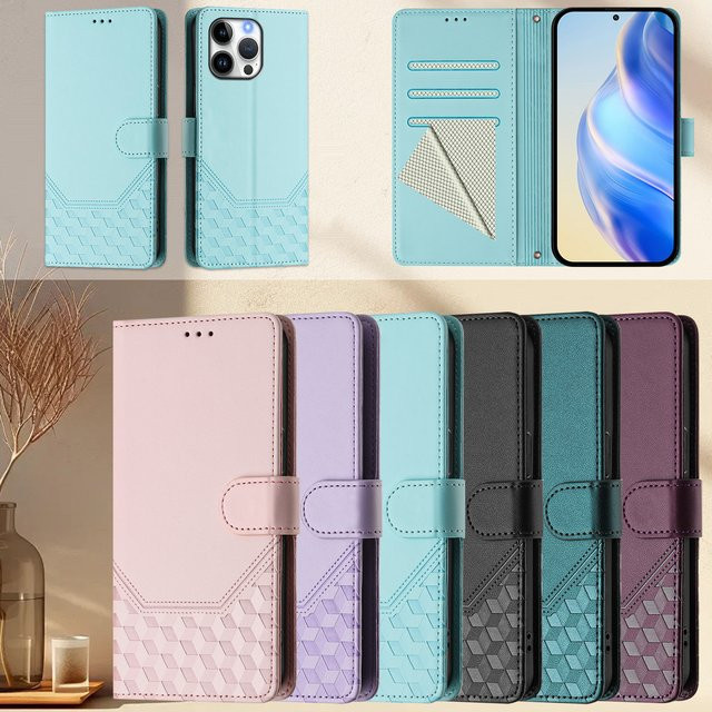 HKNR 3D Leder Handyhülle mit Brieftaschenfunktion und Ständer für iPhone, Farbe: Grün - Bild 1
