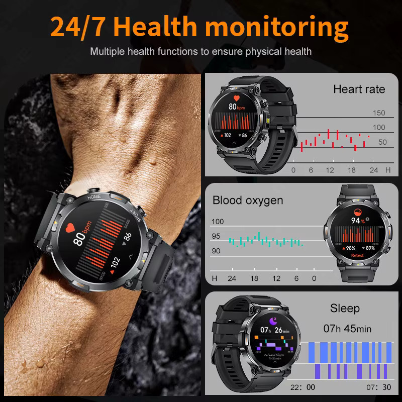 LIGE Smartwatch für Herren mit 1,43 Zoll AMOLED-Bildschirm, Bluetooth-Anruf, Herzfrequenzmessung und Schlaftracker in Schwarz - Bild 3