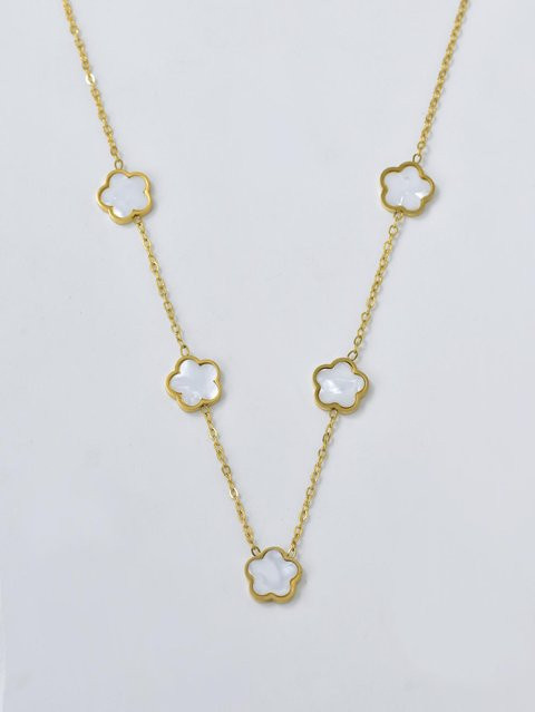 Lucky Star Jewelry Halskette, 18k vergoldet, Edelstahl, Fünf Blütenblatt Blume Anhänger, Weiß, Damen - Bild 1