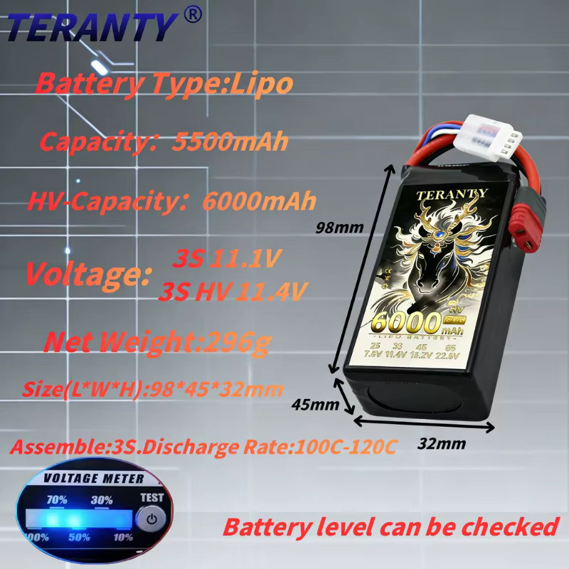 TERANTY MJX Hyper Go RC-Auto Ersatzteil Lipo-Akku 6000 mAh 3S 11,4V mit XT60 Stecker in Schwarz - Bild 3